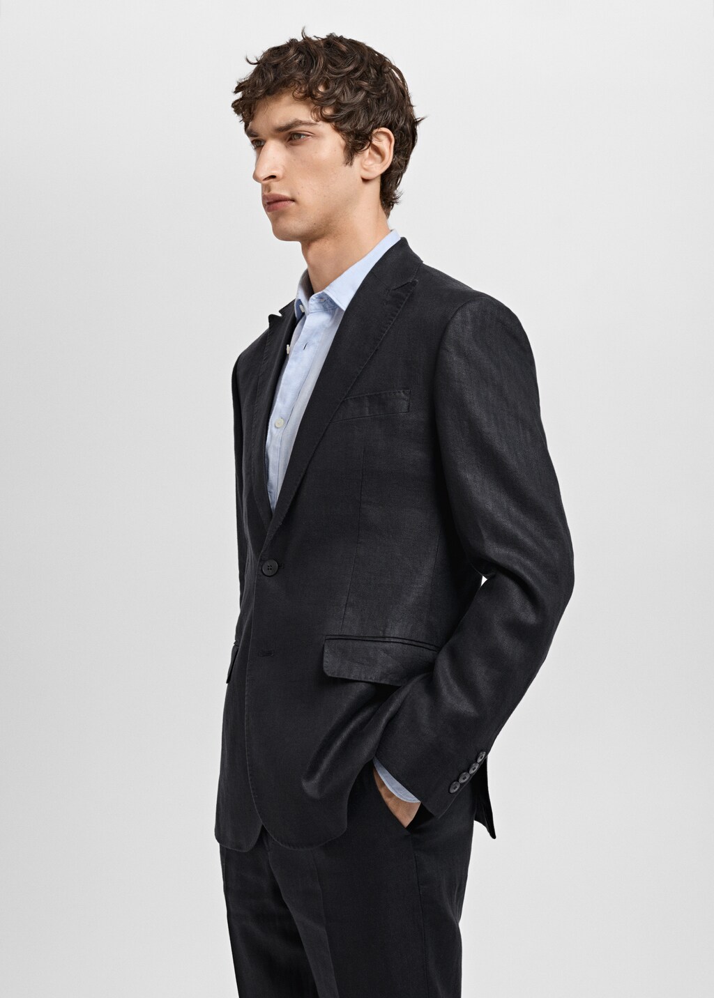 Slim fit 100% linen suit blazer - Black