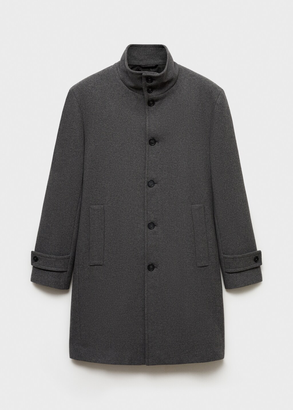 Wool funnel neck coat - Black