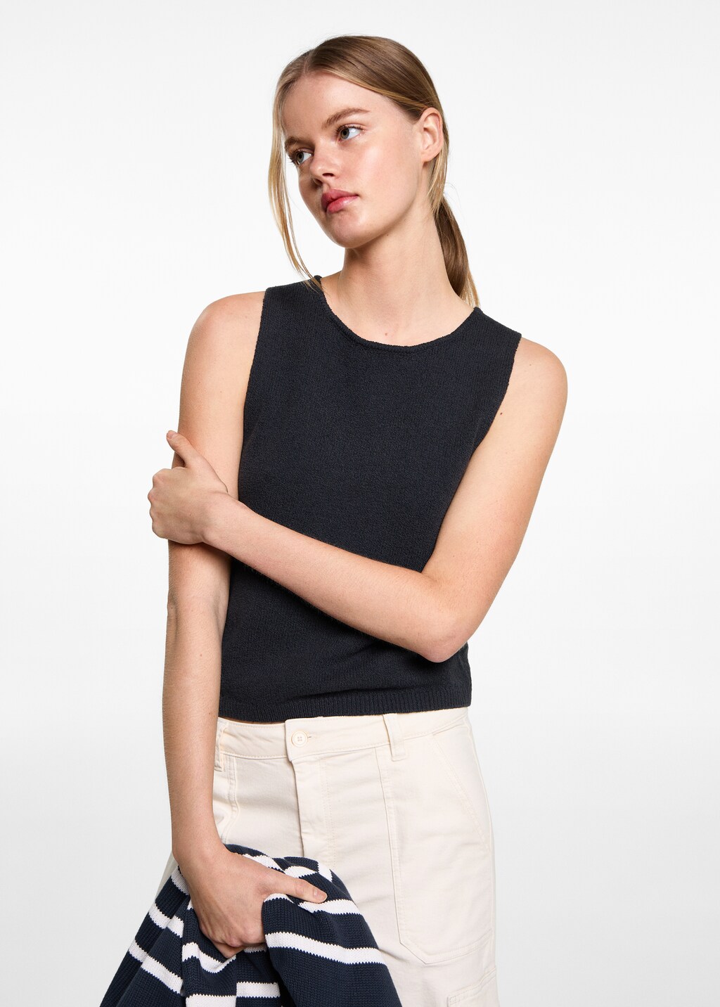 Knitted cropped top - Dark Navy