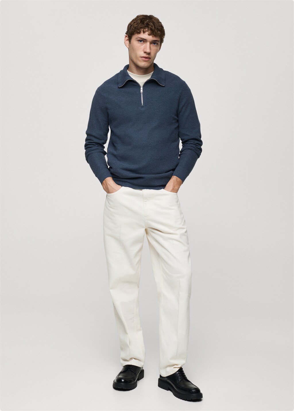 Microstructure sweater with zipper collar - Dark Navy