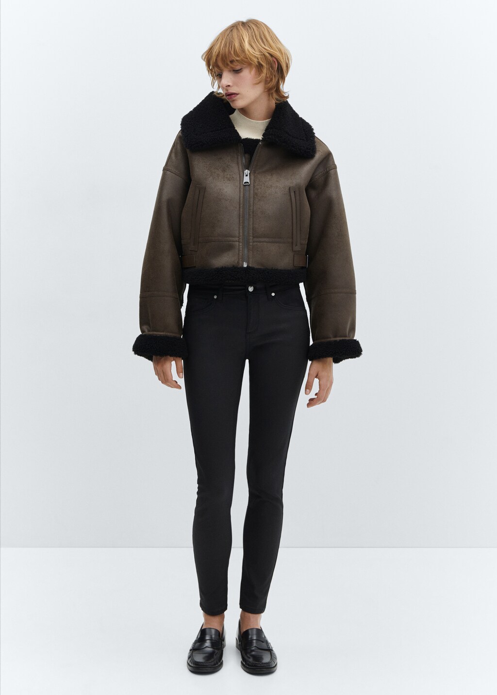 Waxed push-up skinny jeans - Black