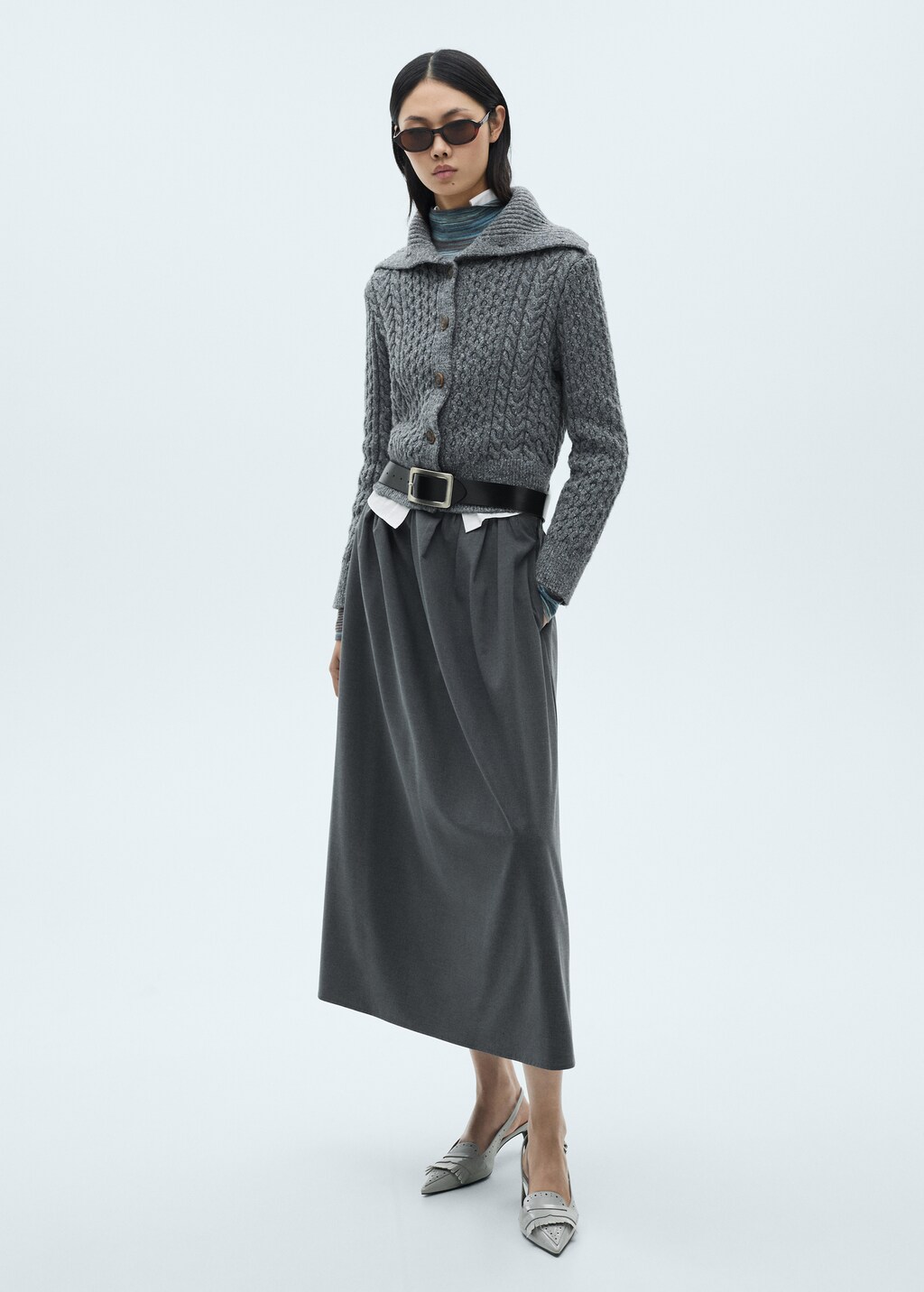 Cabled heather cardigan - Grey