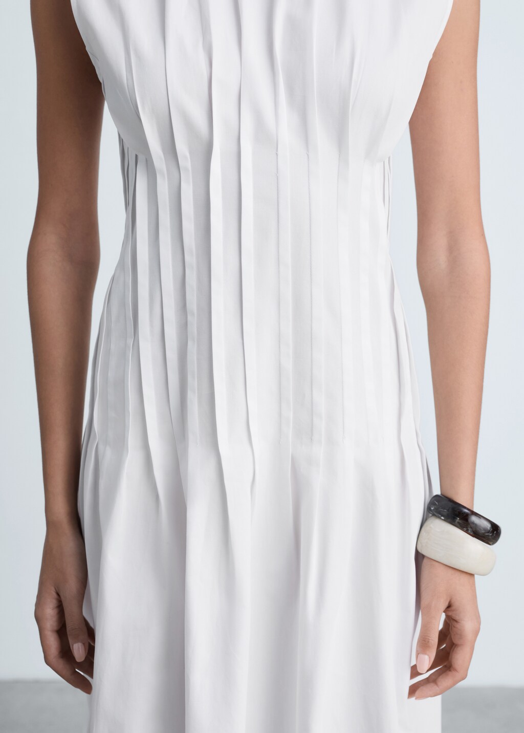 Cotton pleated midi-dress - White