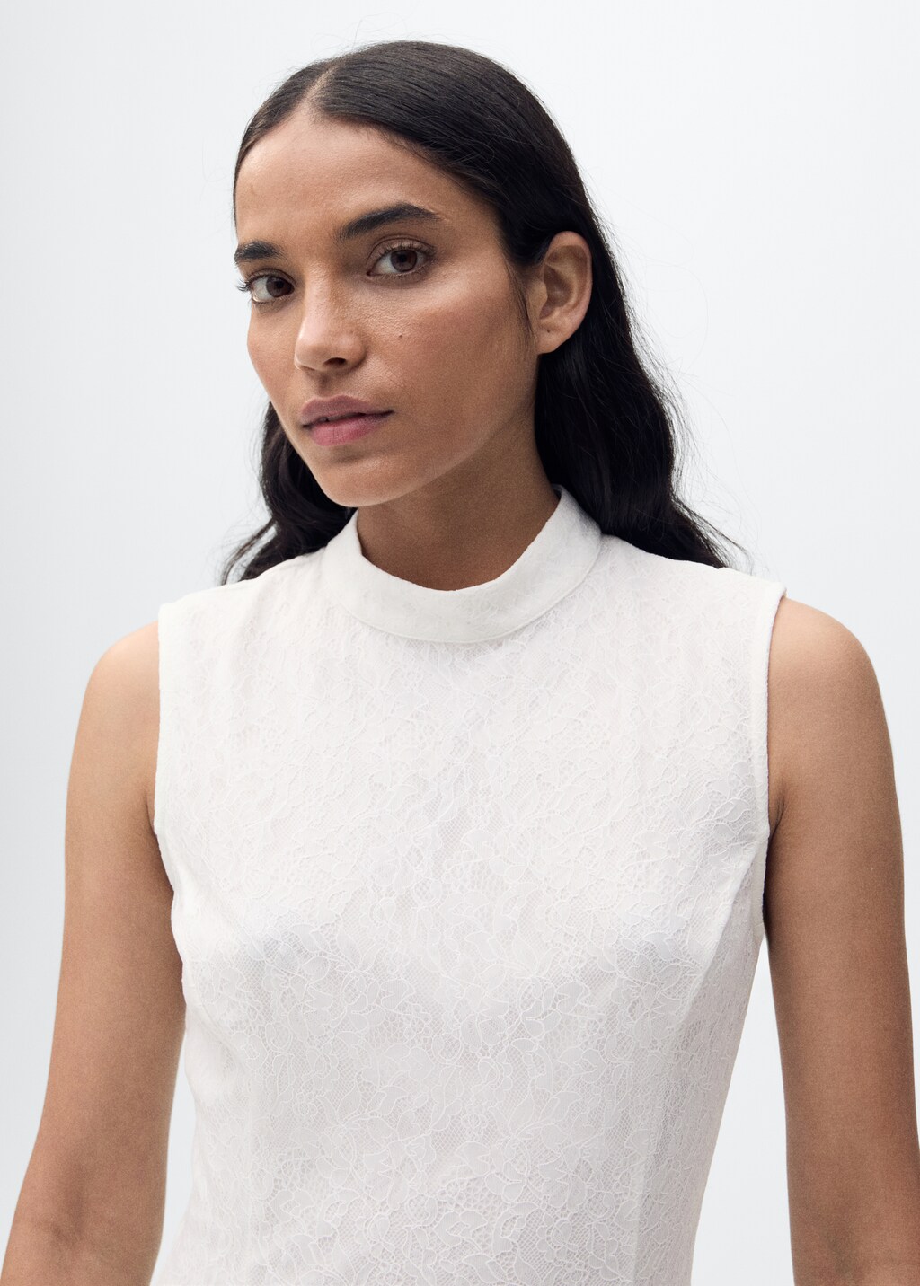 Pleated lace dress - White