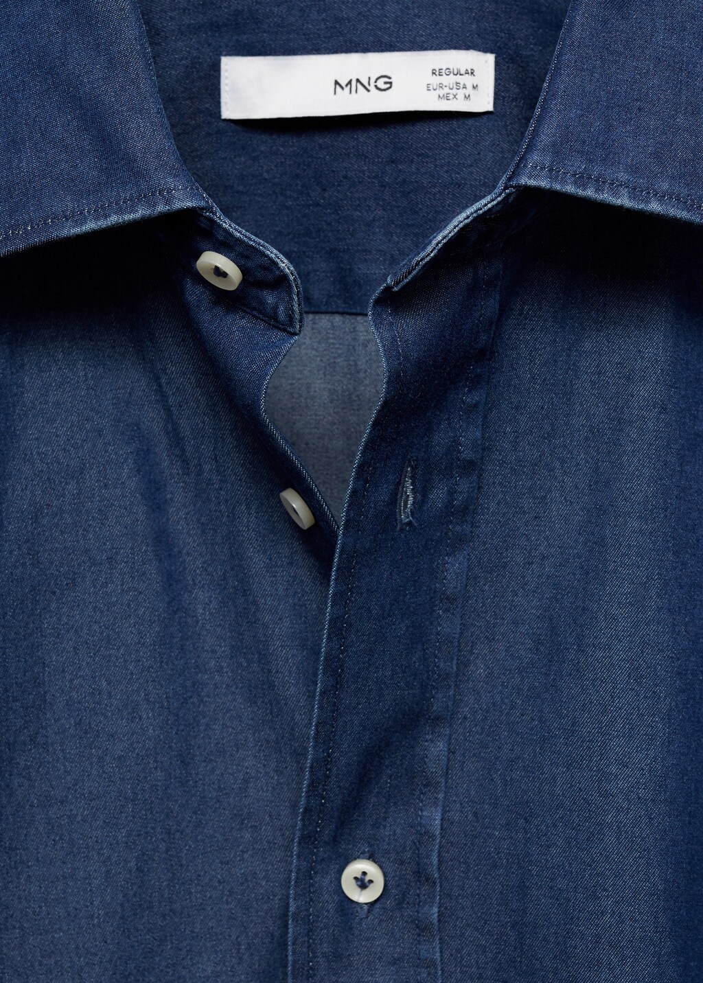 Slim fit cotton chambray shirt - Dark Blue