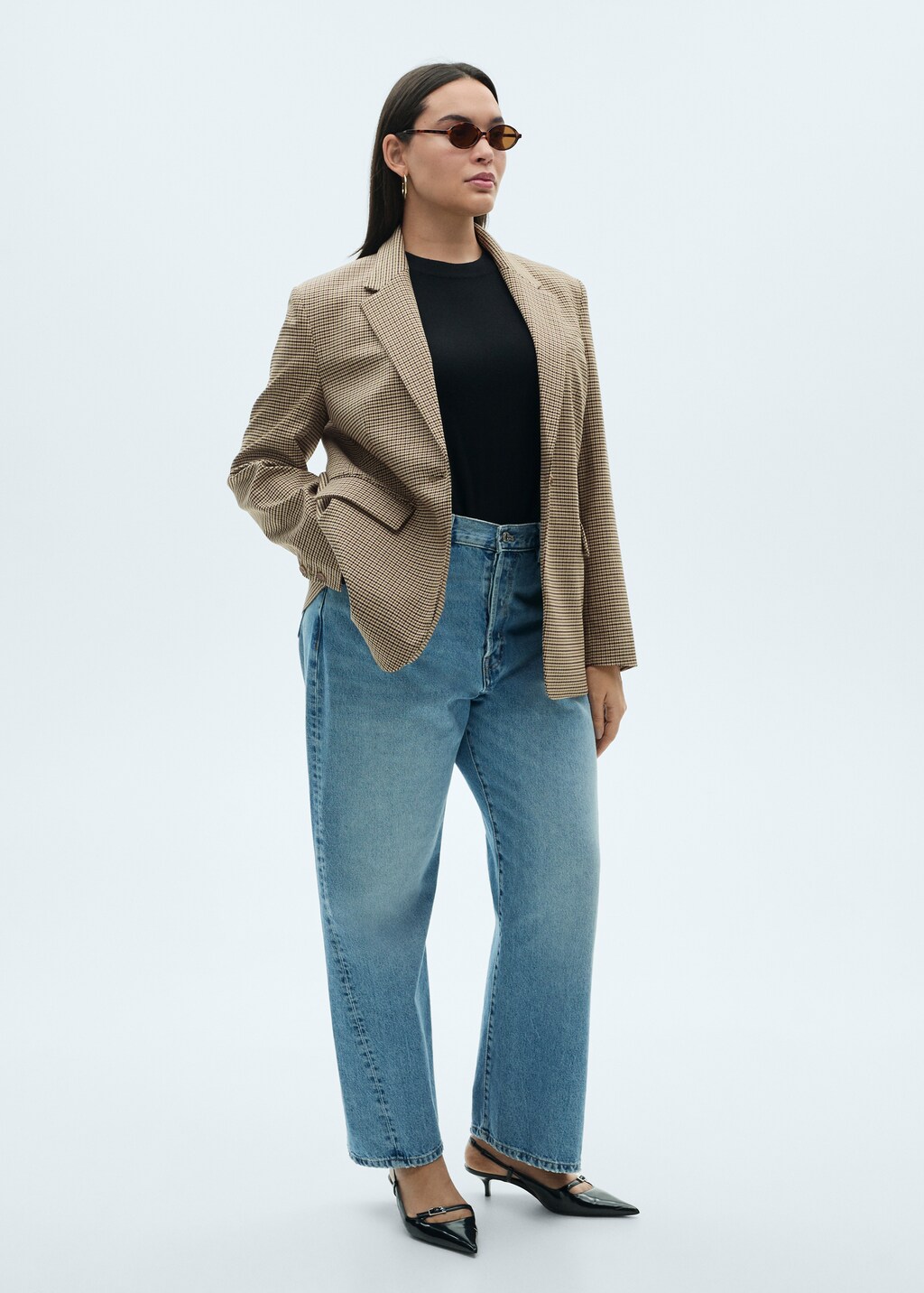 Straight-fit micro-houndstooth jacket - Brown