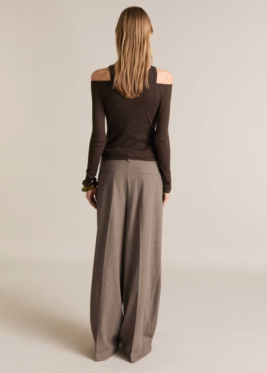 Contrasting cotton-blend T-shirt - Brown