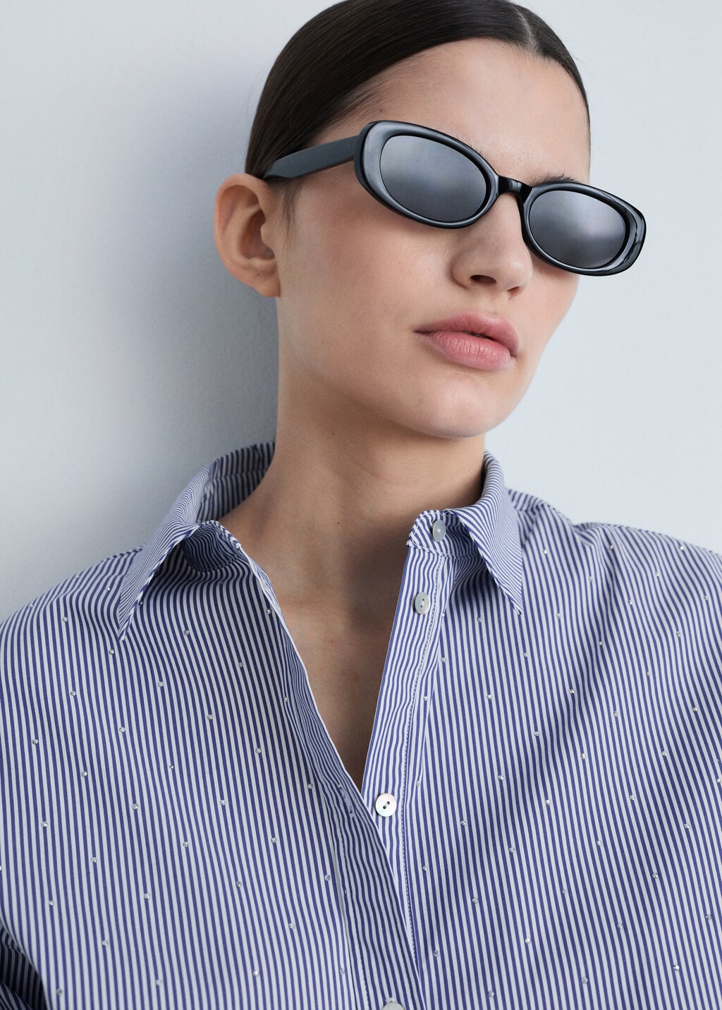 Striped shirt with rhinestone detail - Sky Blue