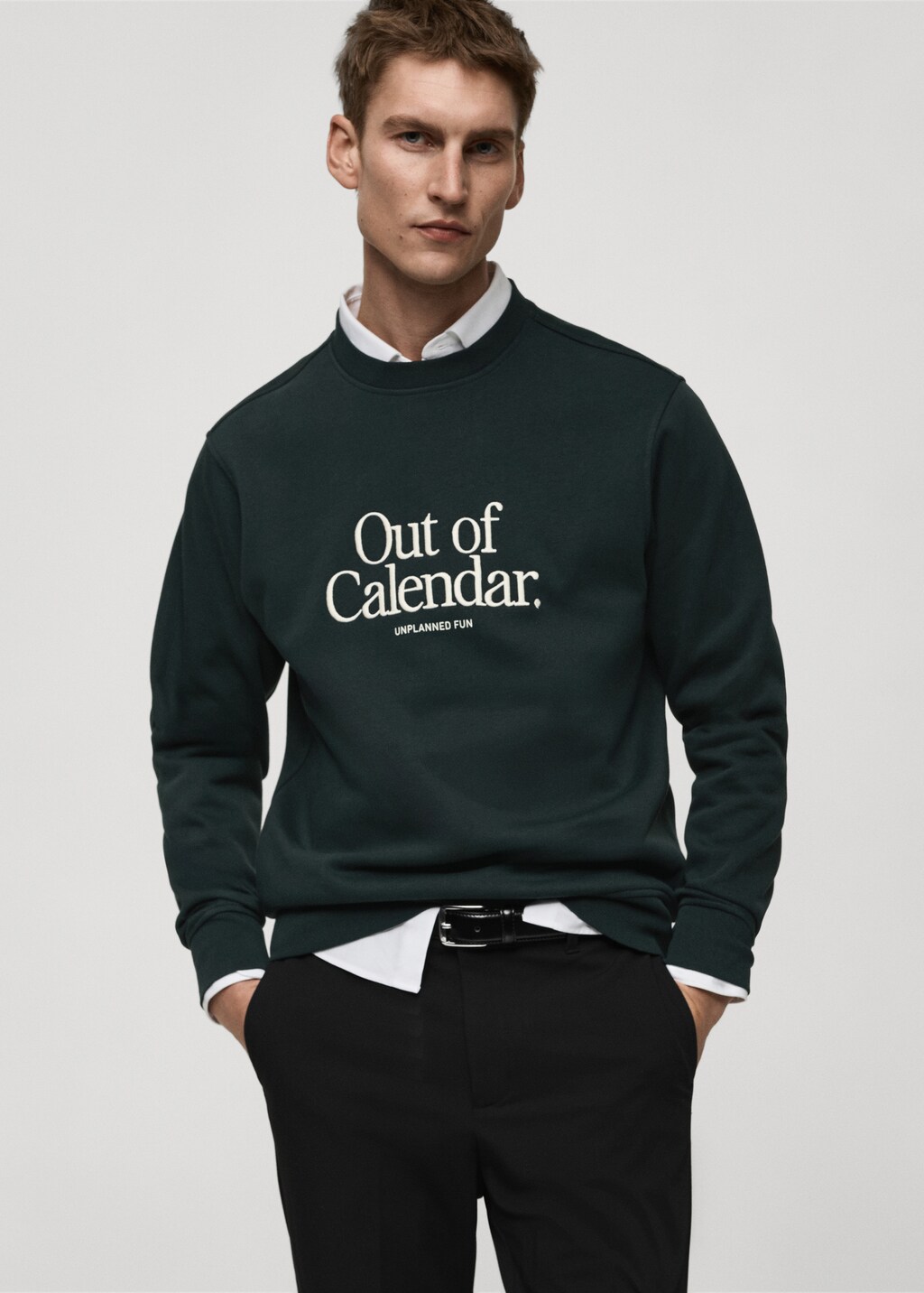 Cotton sweatshirt with embroidered message - Green