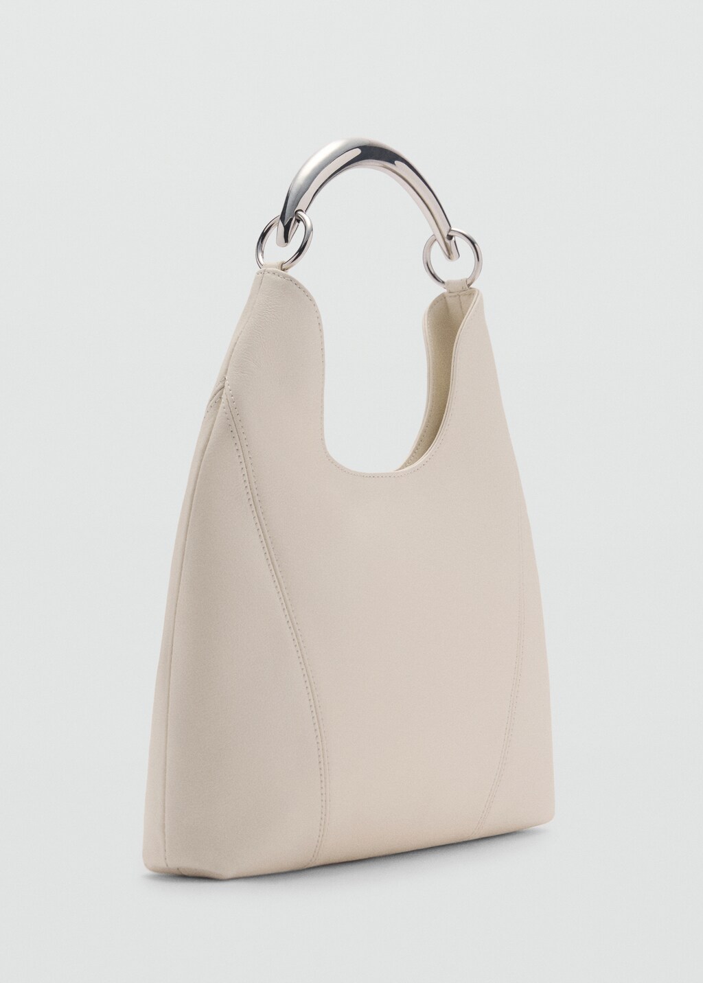Leather shoulder bag with metal handle - White