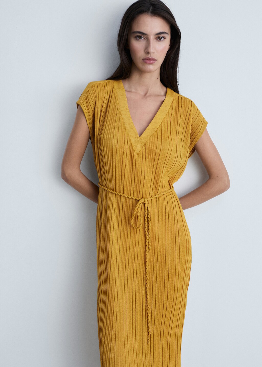 Belt pleated dress - Mustard