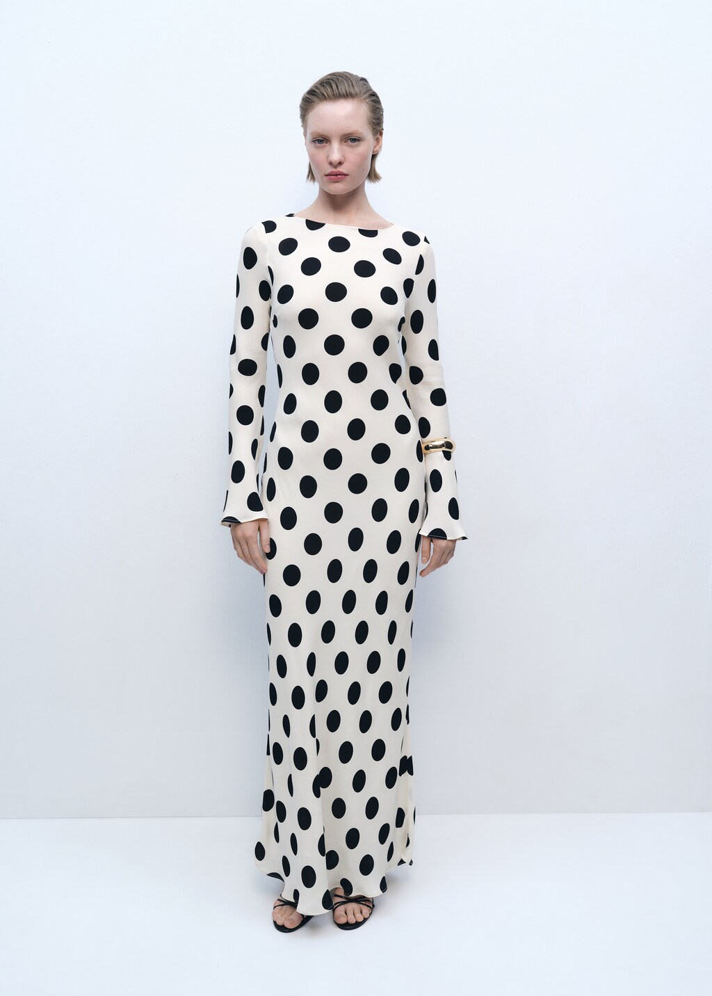 Flared sleeve polka-dot dress - Ecru