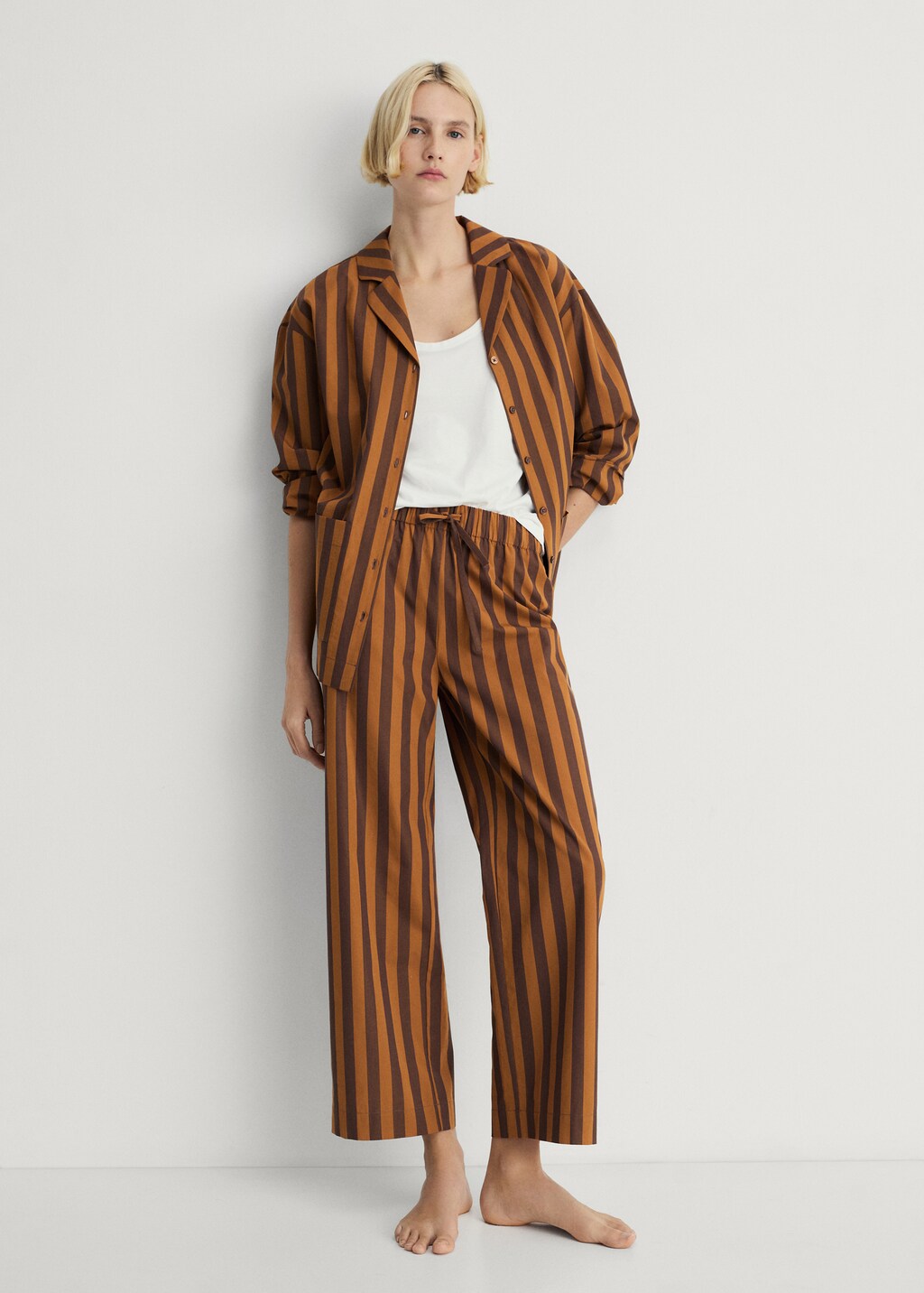 Woven two-tone striped trousers - Plum