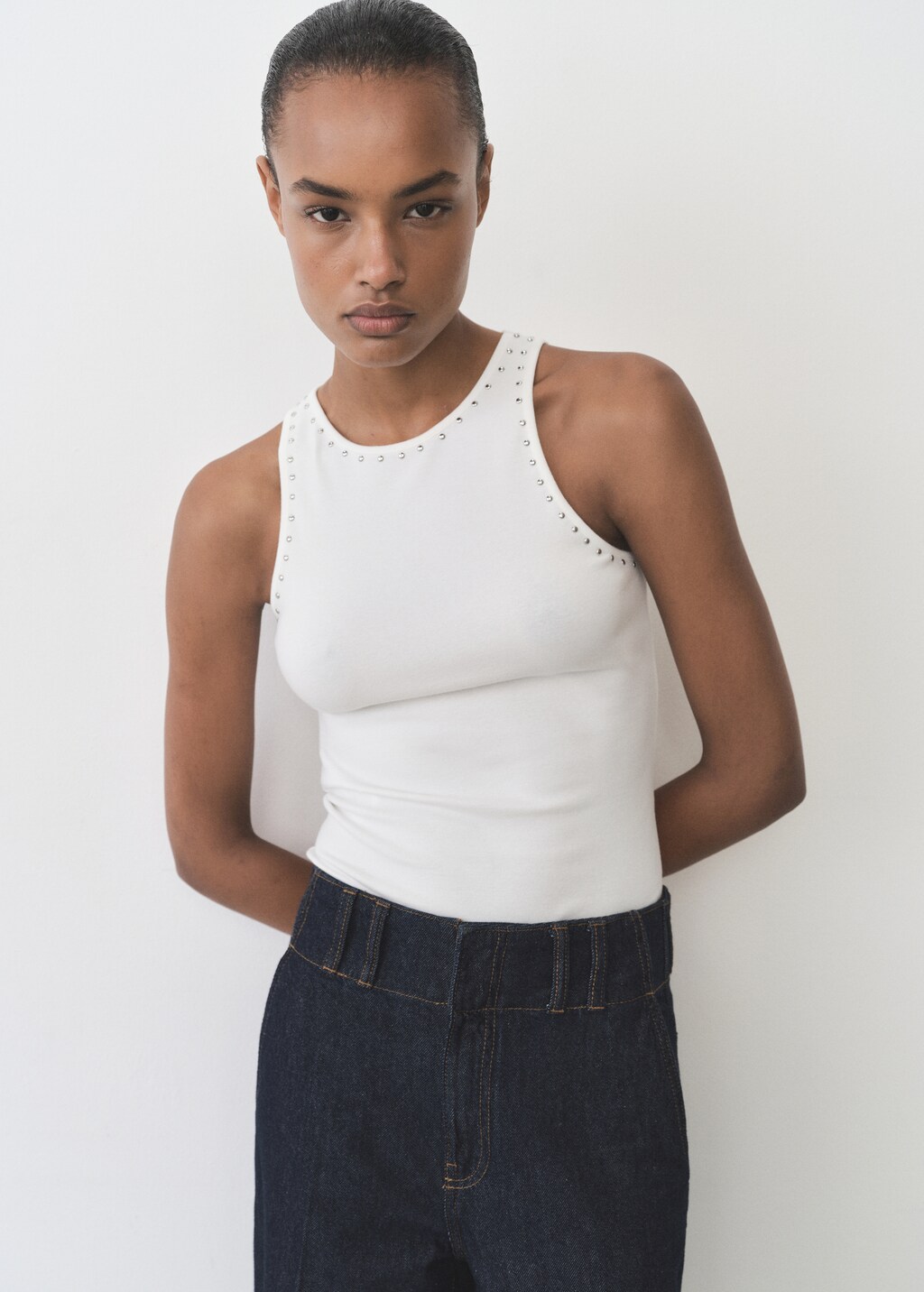 Cotton top with stud detail - White