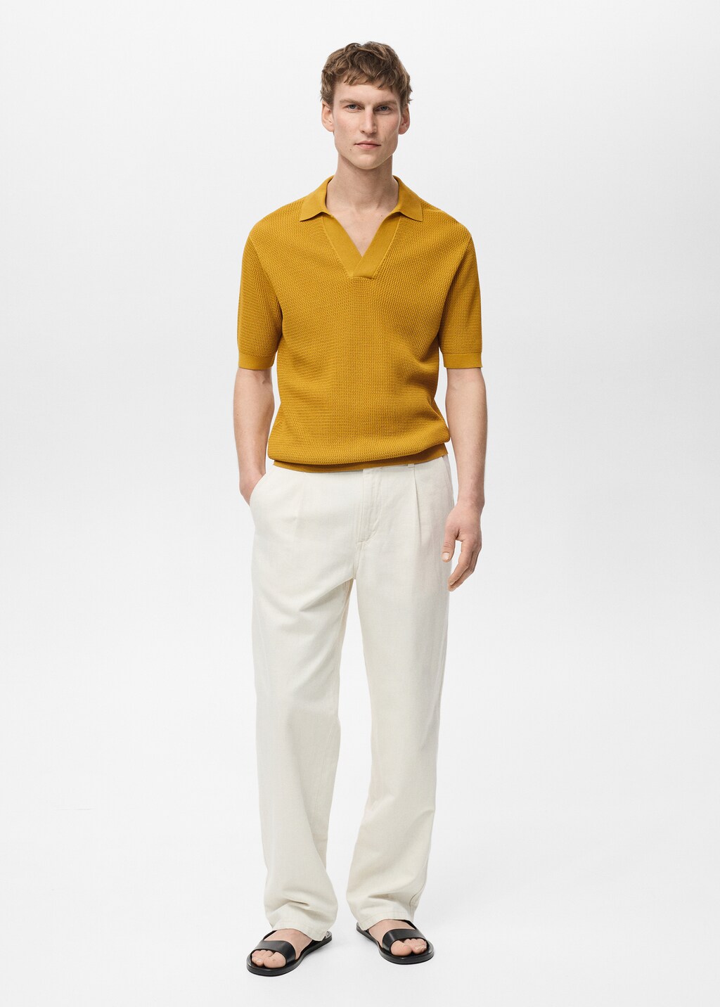 Structured fine-knit polo shirt - Black