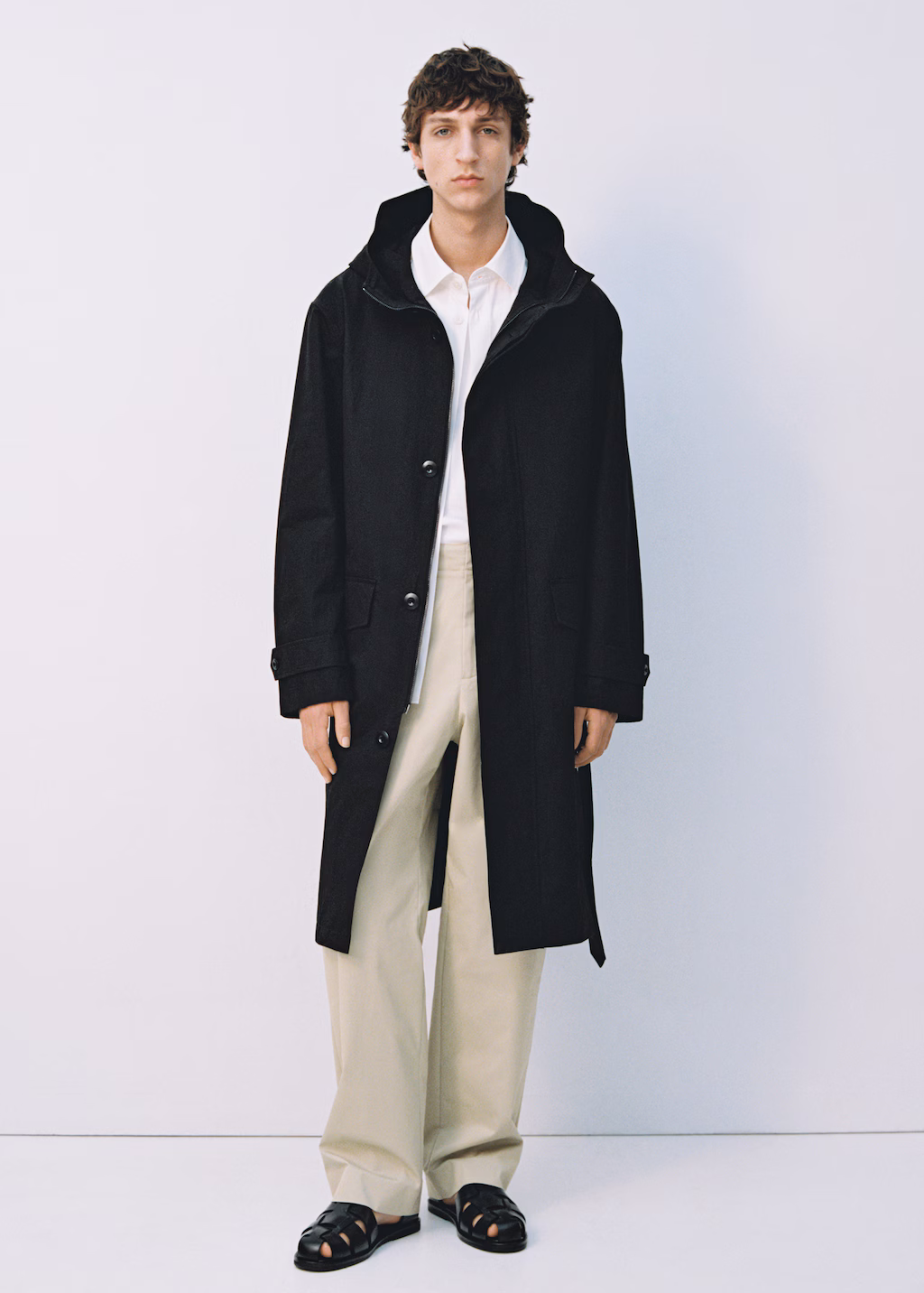 Trench coat with belt and hood - Black