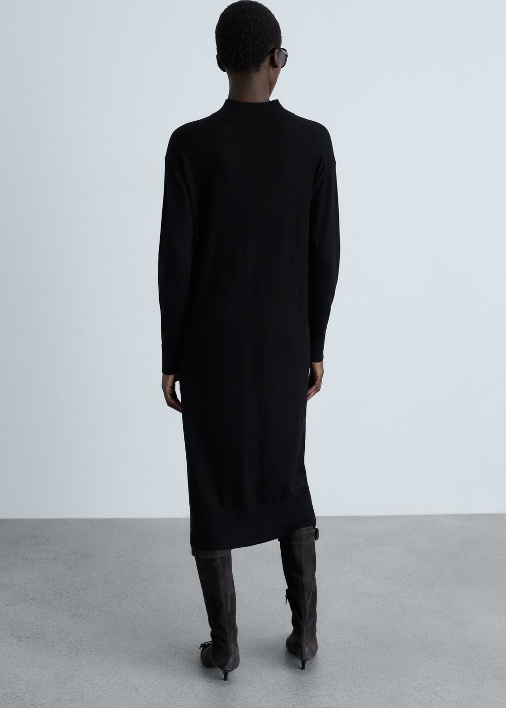 Perkins-neck knitted dress - Khaki