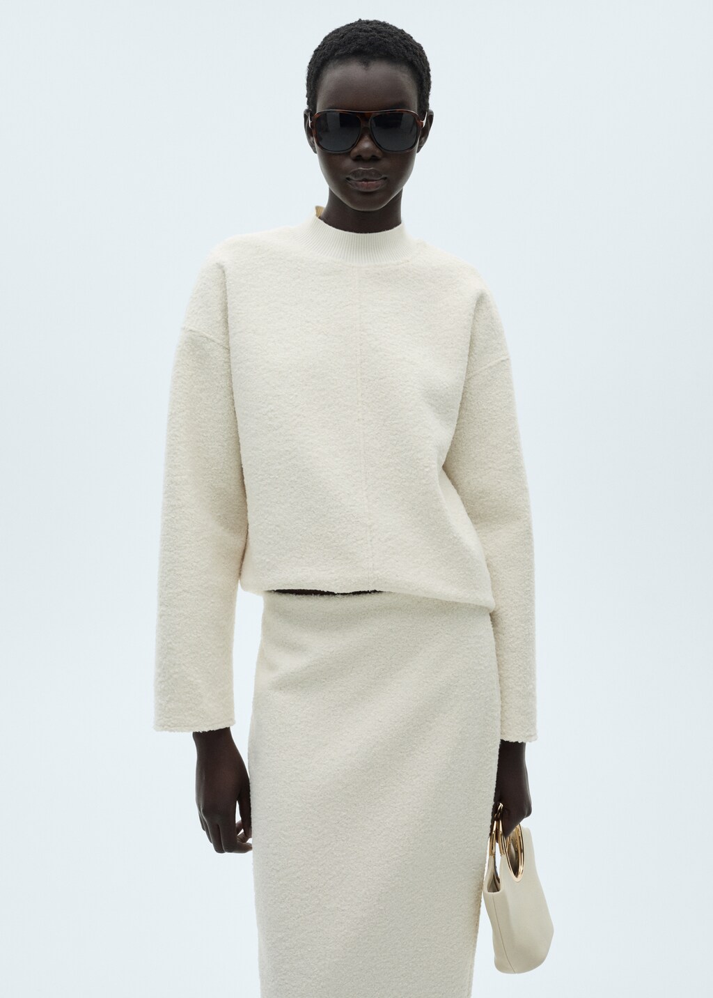 Bouclé midi-skirt - Ecru