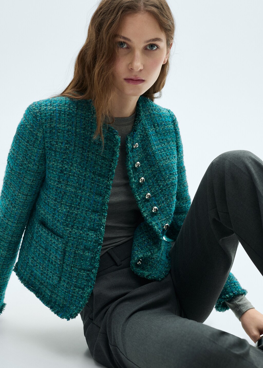 Pocket tweed jacket - Petrol Blue