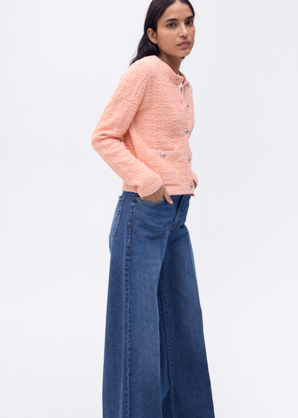 Tweed-effect jacket with jewel buttons - Pastel Pink