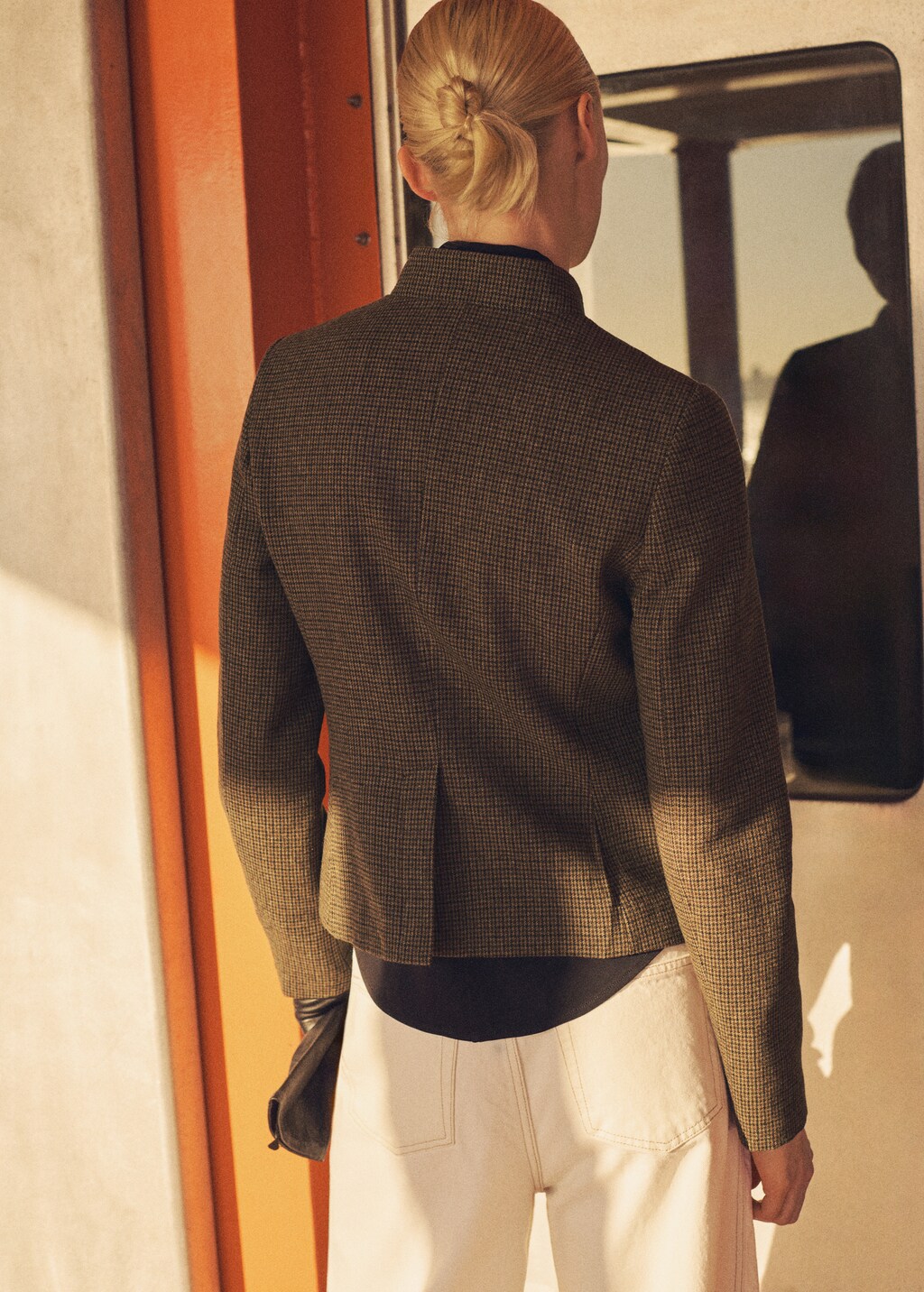Micro-houndstooth wool jacket - Brown