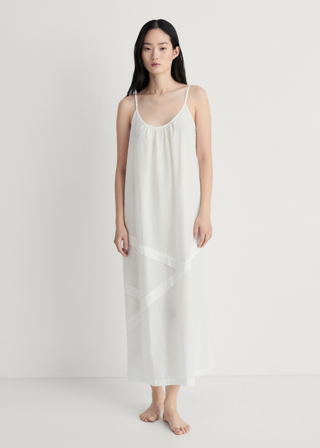 Cotton spaghetti-strap nightgown - White