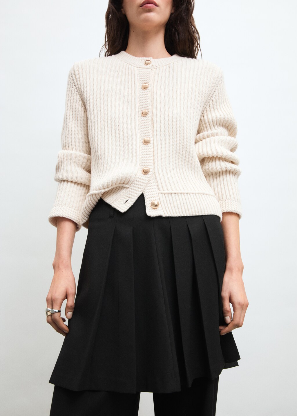 Knitted cardigan with jewel button - Ecru