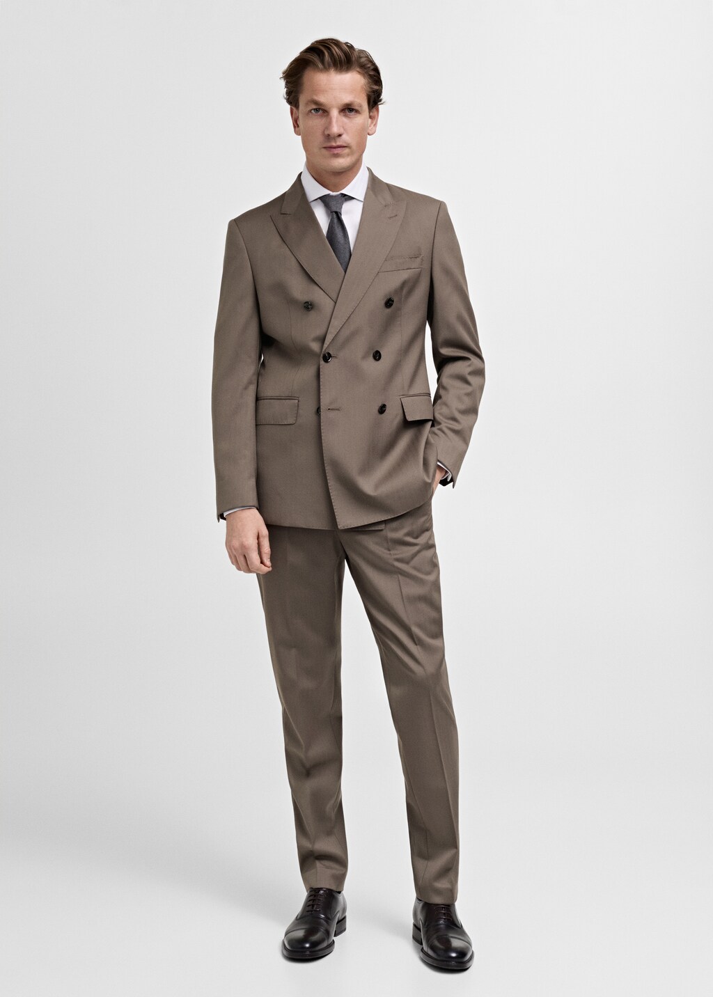 100% wool double-breasted herringbone suit jacket - Medium Brown