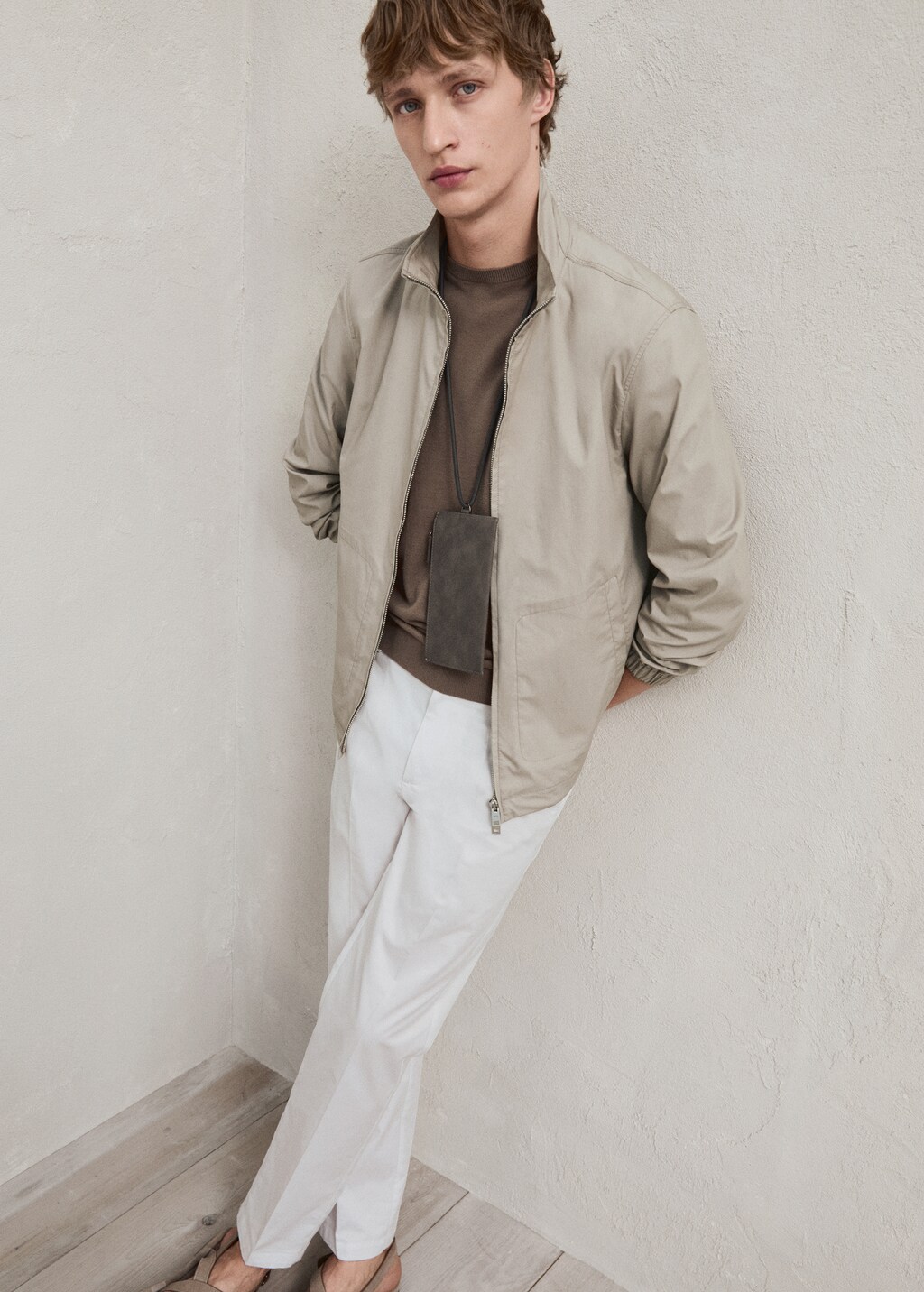 Regular fit structure cotton trousers - Beige