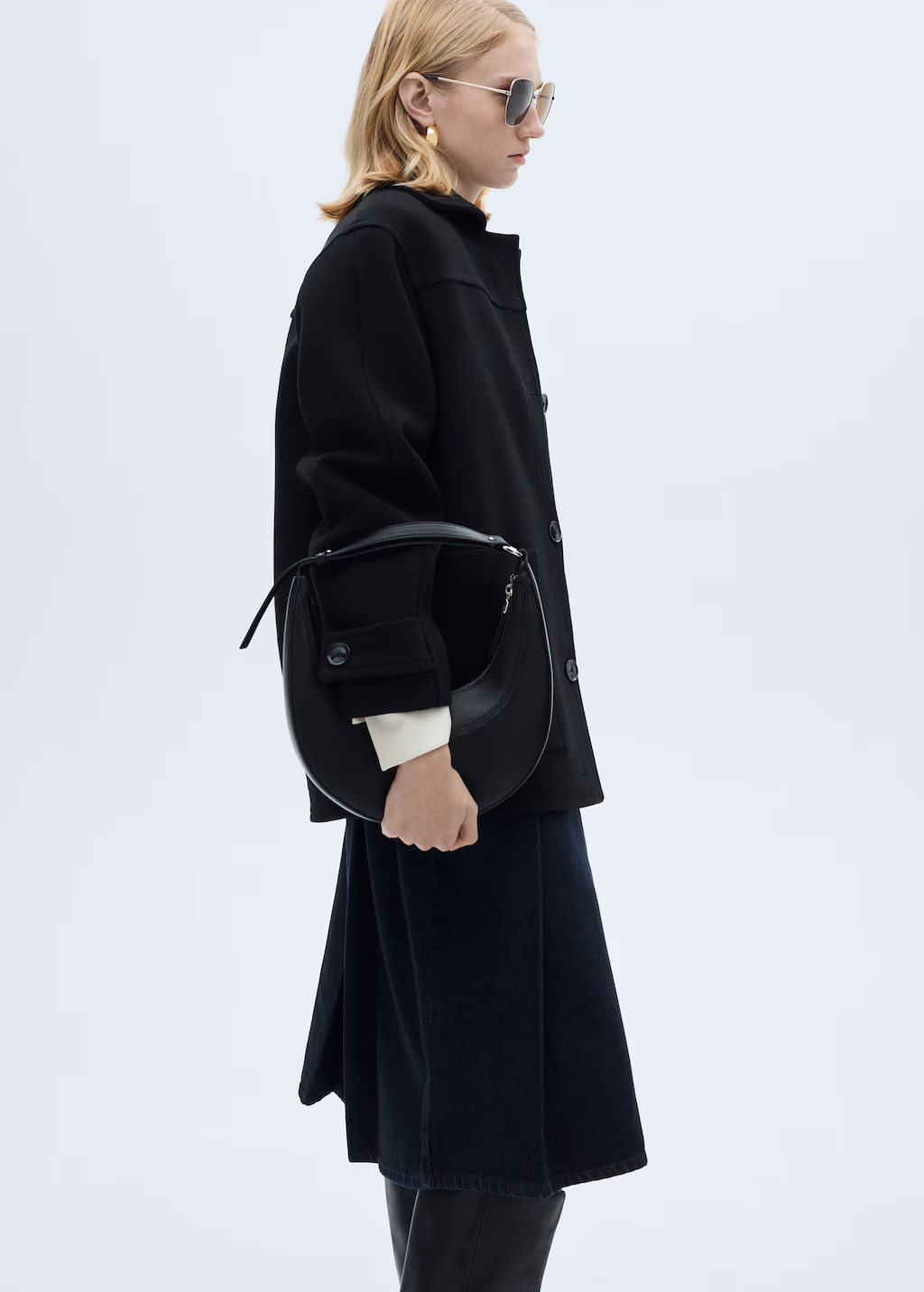 Midi wool coat with buttons - Black