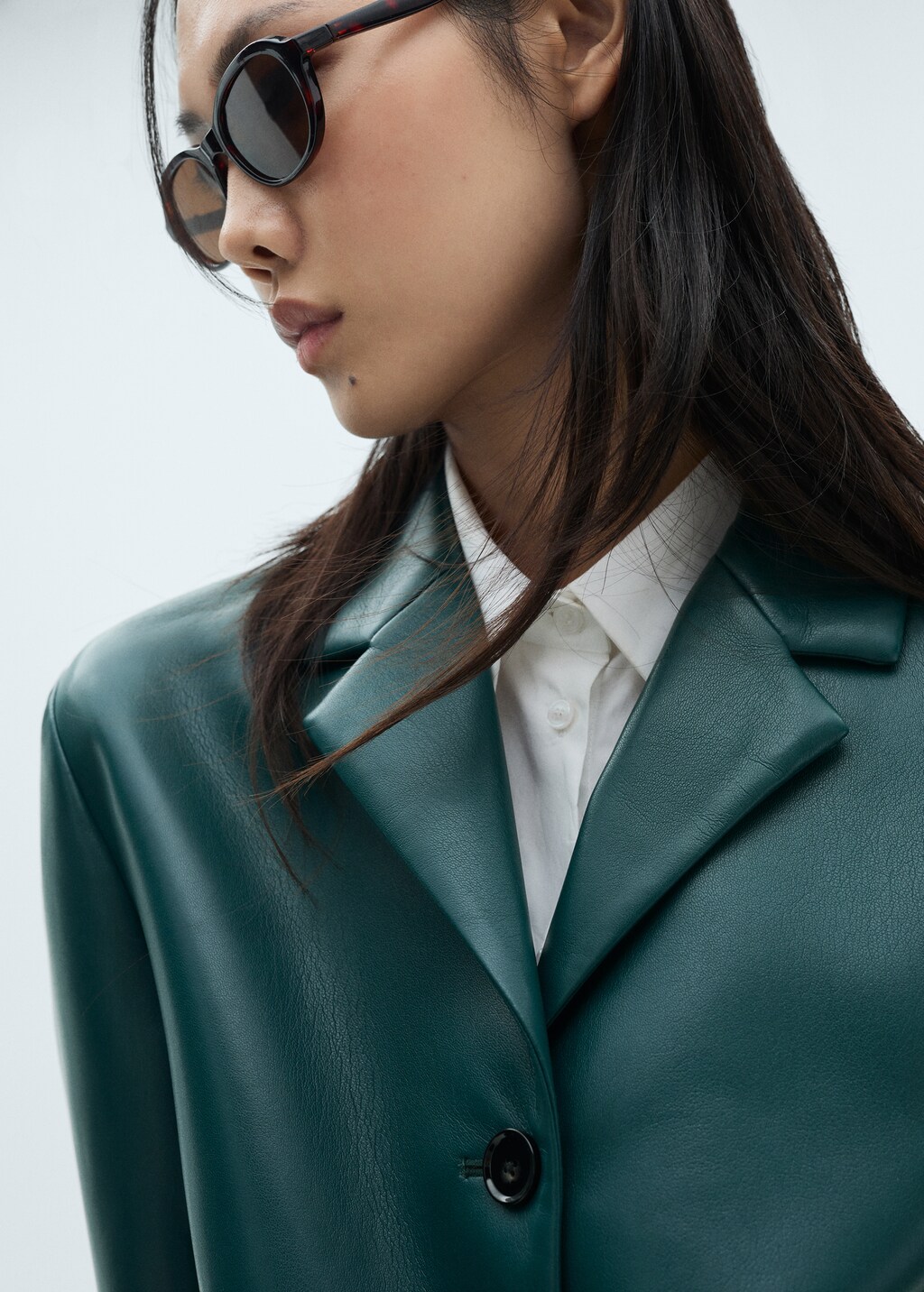 Jacket with flap pockets and leather effect - Blue