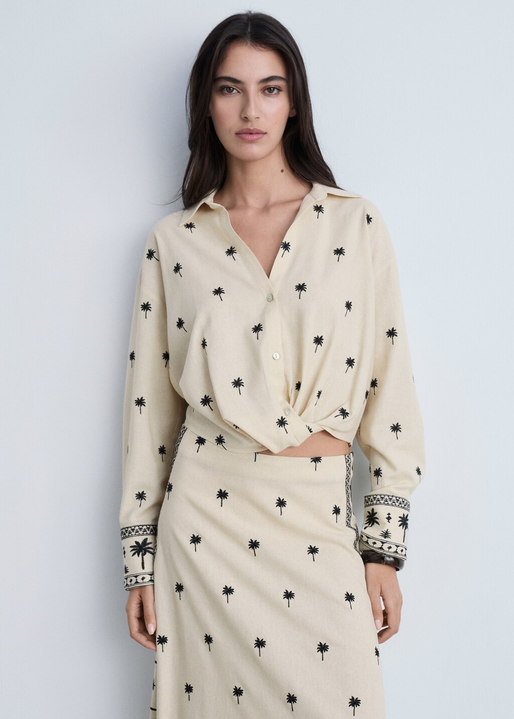 Embroidered flared skirt - Beige