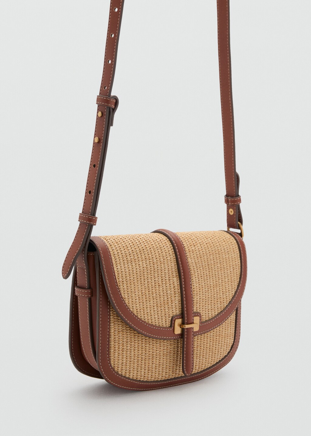 Contrasting canvas shoulder bag - Leather