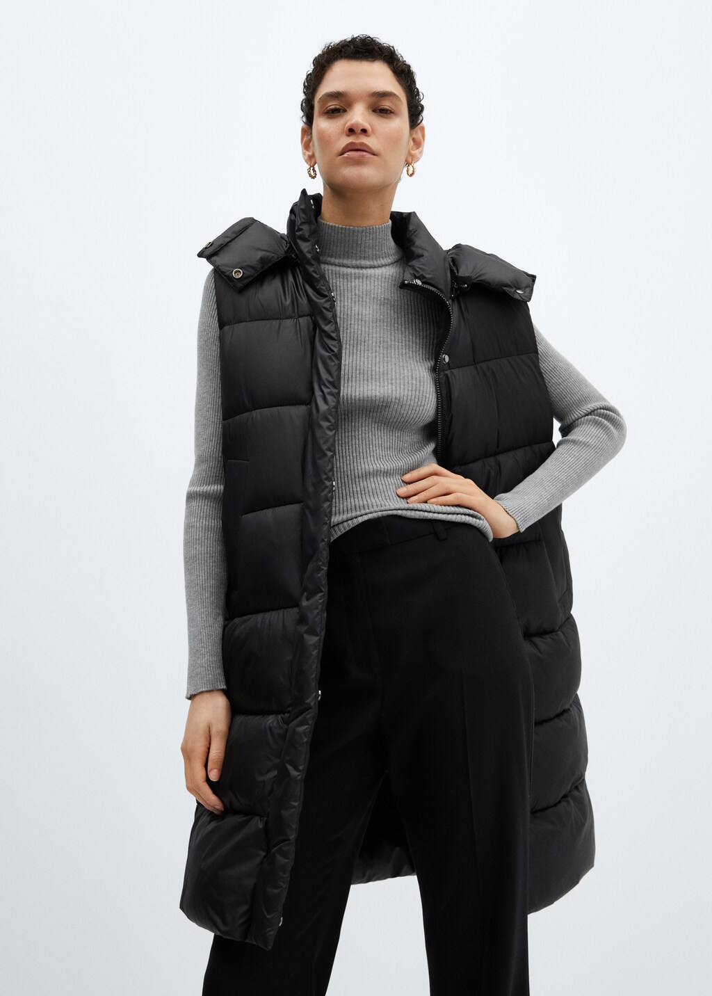 Quilted gilet with hood - Khaki