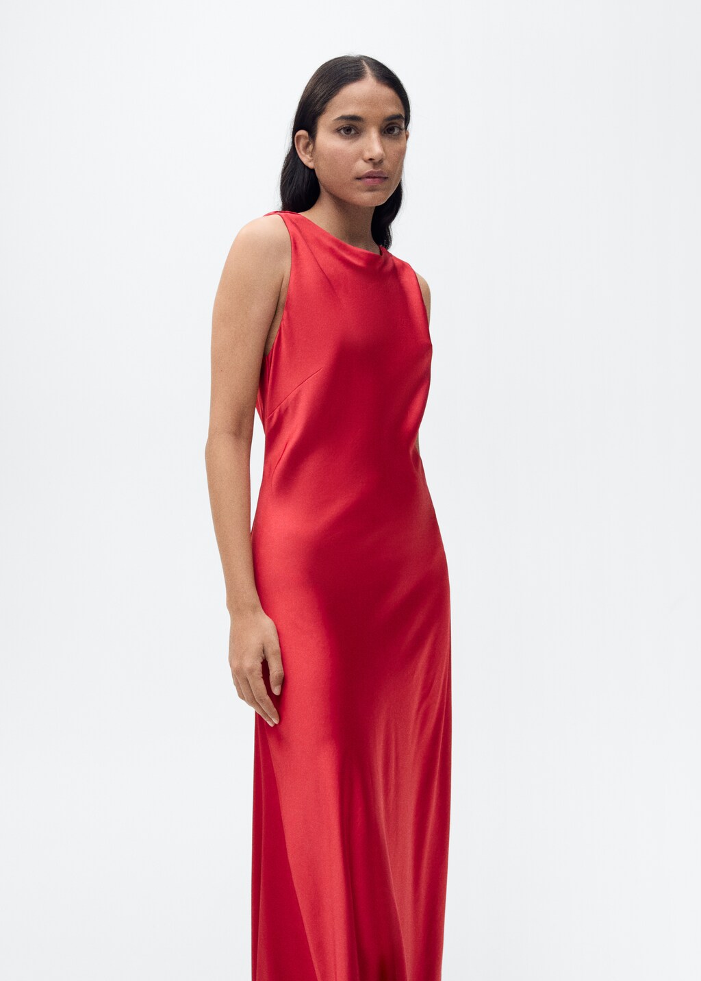Open-back satin-effect dress - Red