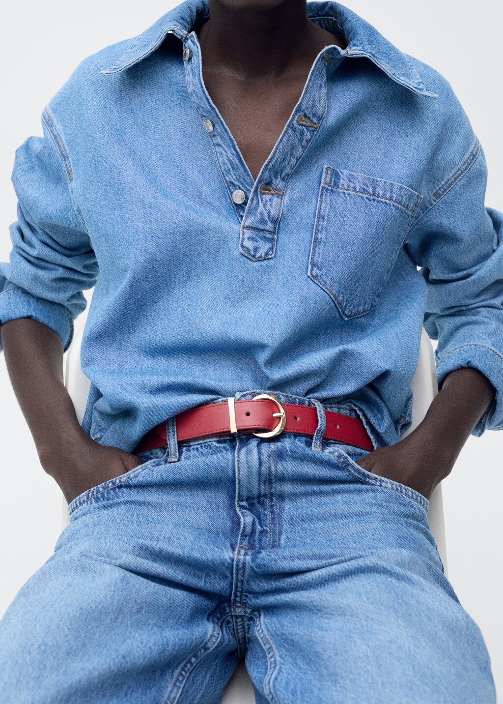 Oval buckle belt - Ecru