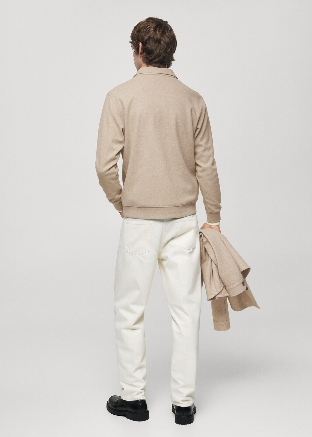 Regular fit sweatshirt-fabric polo shirt - Charcoal