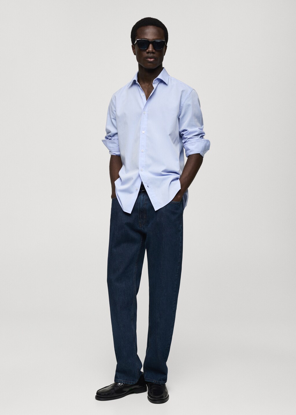 Regular fit end-on-end cotton shirt - Sky Blue