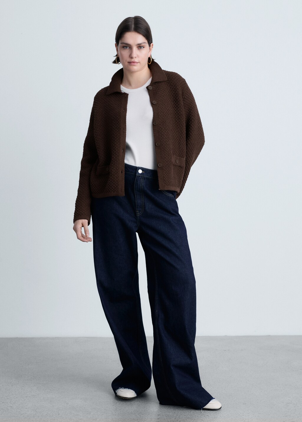 Polo-neck knitted jacket - Brown