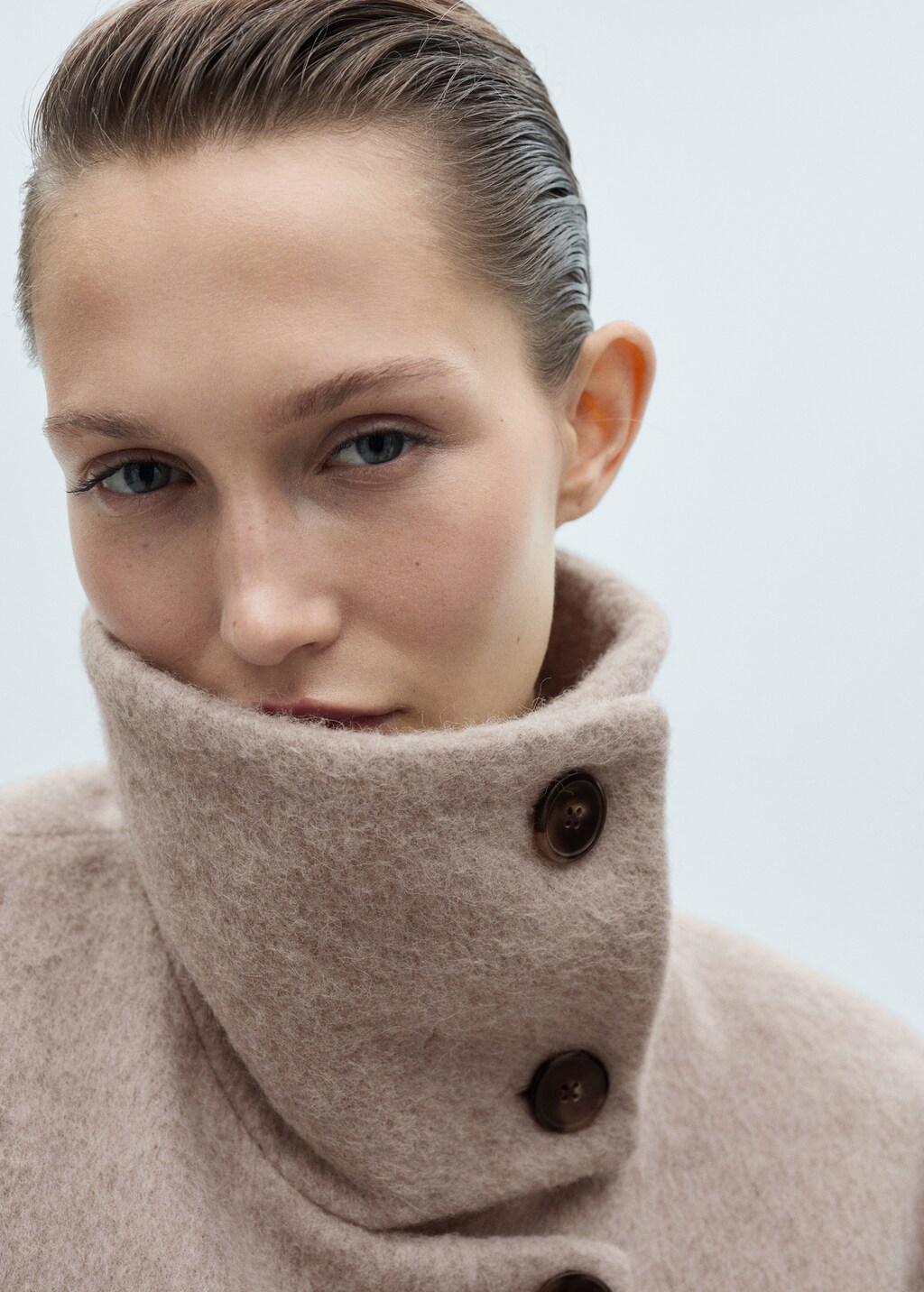 Turtleneck wool coat - Beige