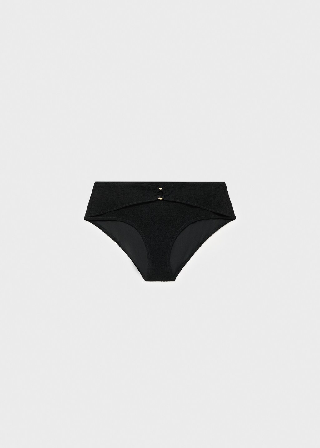 High-waisted towel-effect bikini bottom - Black