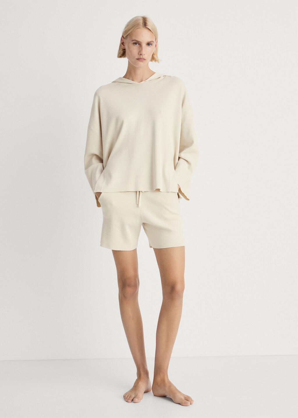 Rib-knit hoodie sweatshirt - Light/Pastel Grey