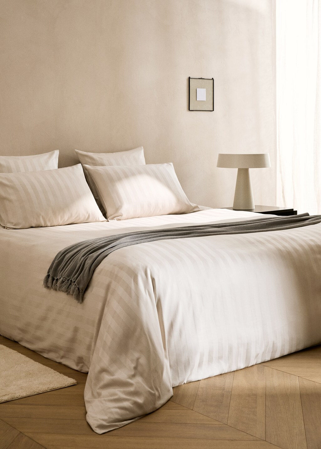 Multi-stripe satin duvet cover bed 180cm - Beige