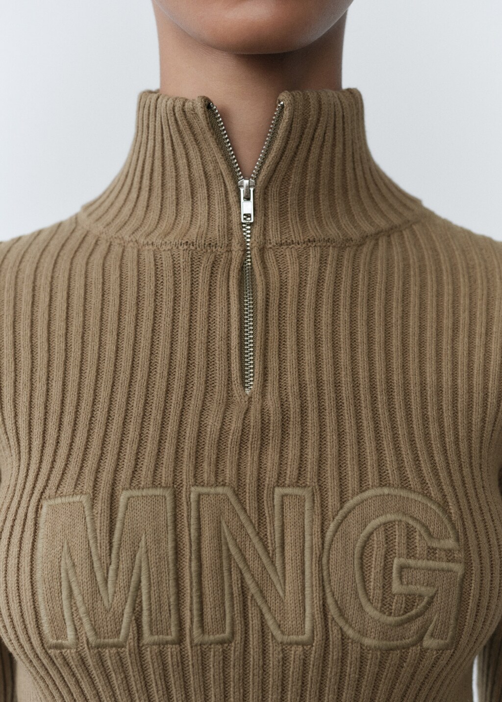 Perkins-neck sweater with logo - Khaki