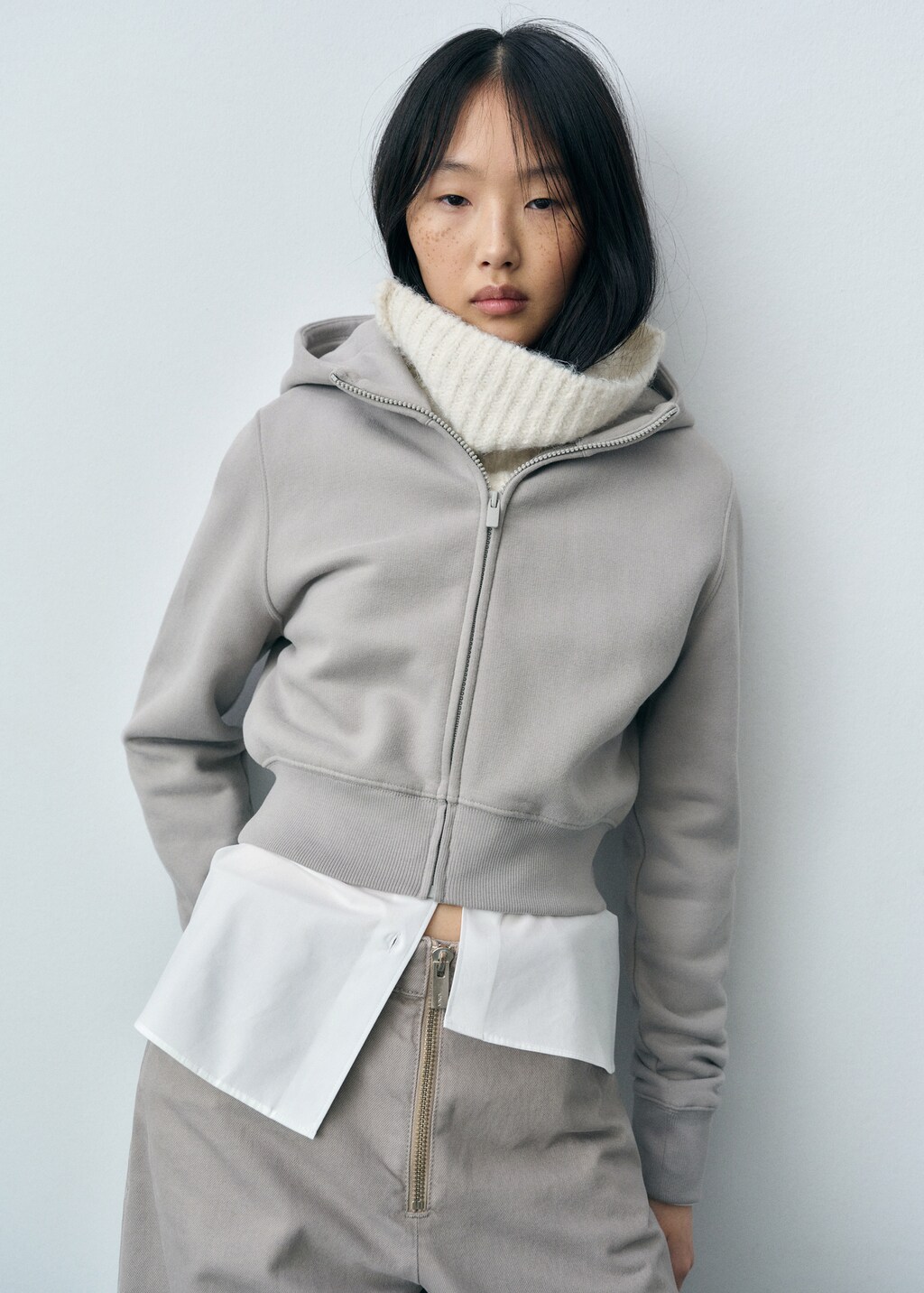 Cropped sweatshirt hoodie - Grey