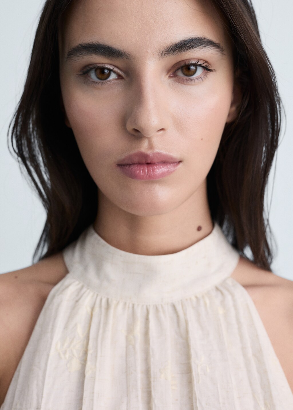 Embroidered linen-blend dress - Sand