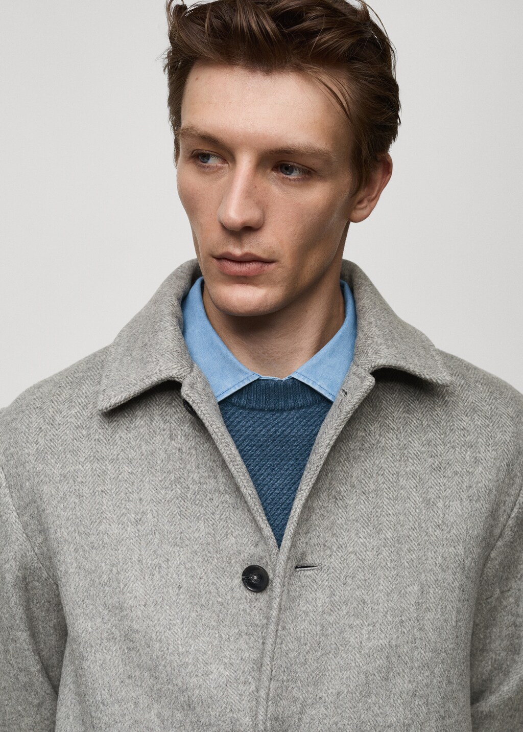Regular-fit herringbone wool coat - Grey