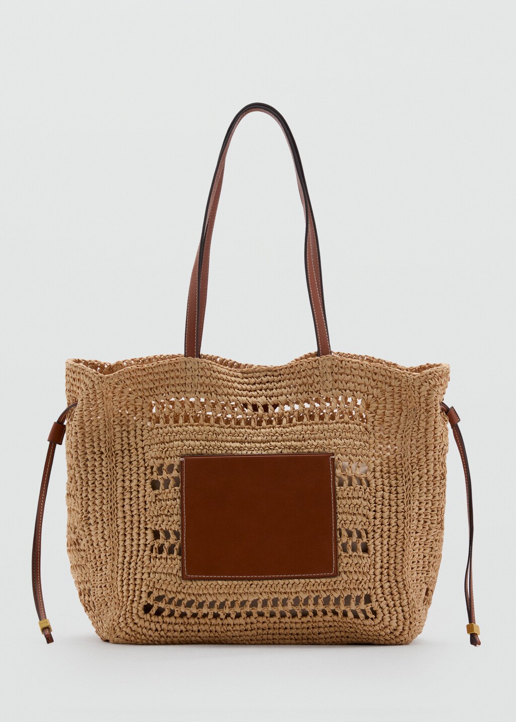 Natural fibre shopper bag - Leather