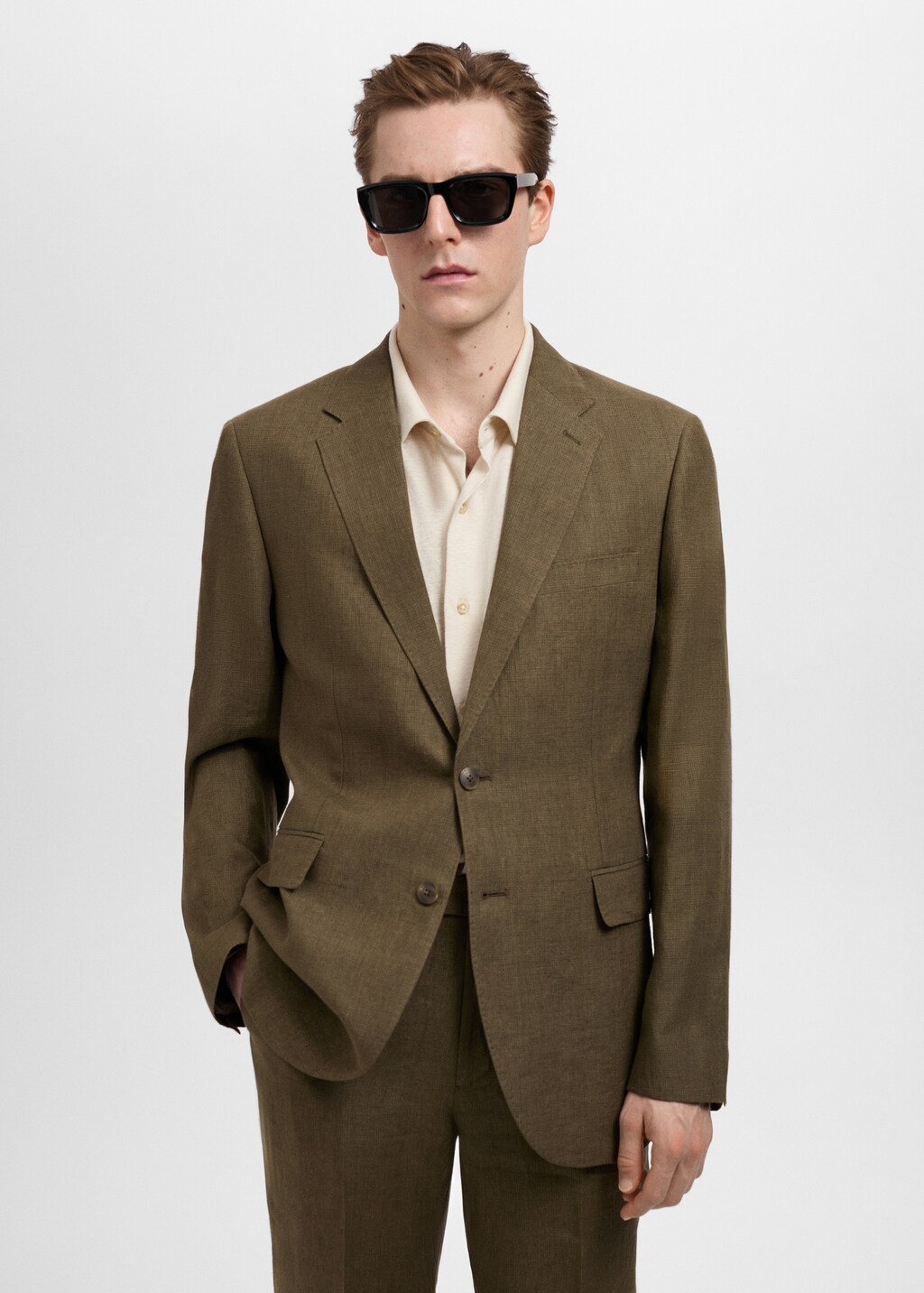 100% linen slim-fit suit jacket - Dark Navy