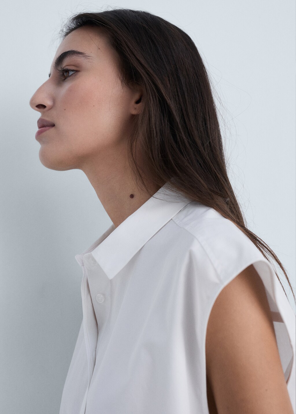 Sleeveless poplin shirt - White
